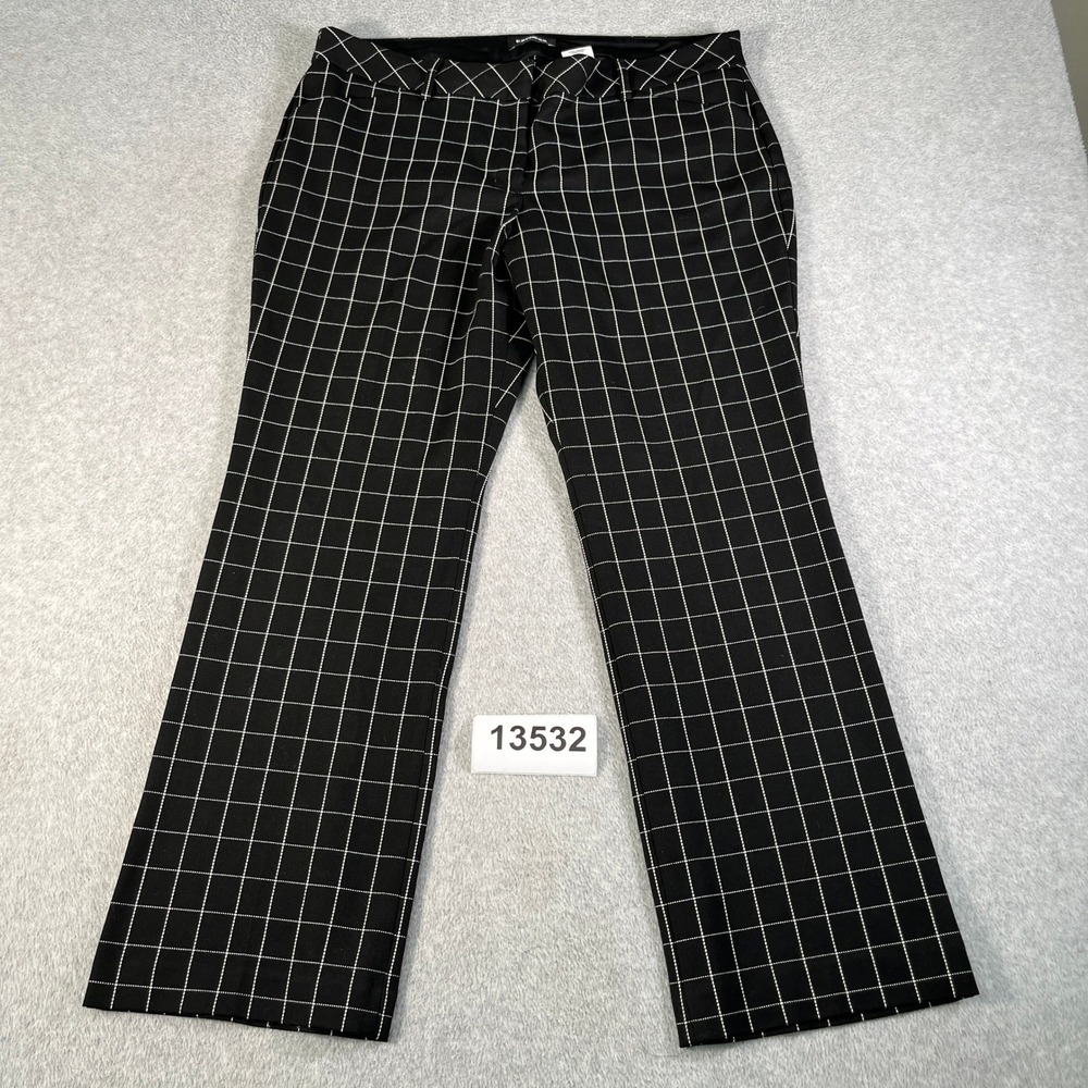 Express Editor Dress Pants Womens 14S Black White Windowpane Low Rise Bootcut